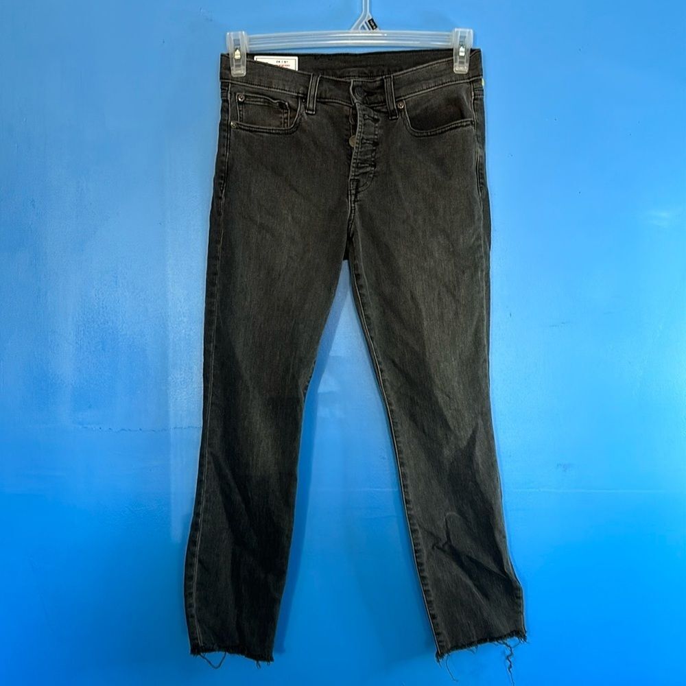 GAP True Skinny Mid Rise Black Jeans Fringed Hem Women’s Size 28 6S Ankle